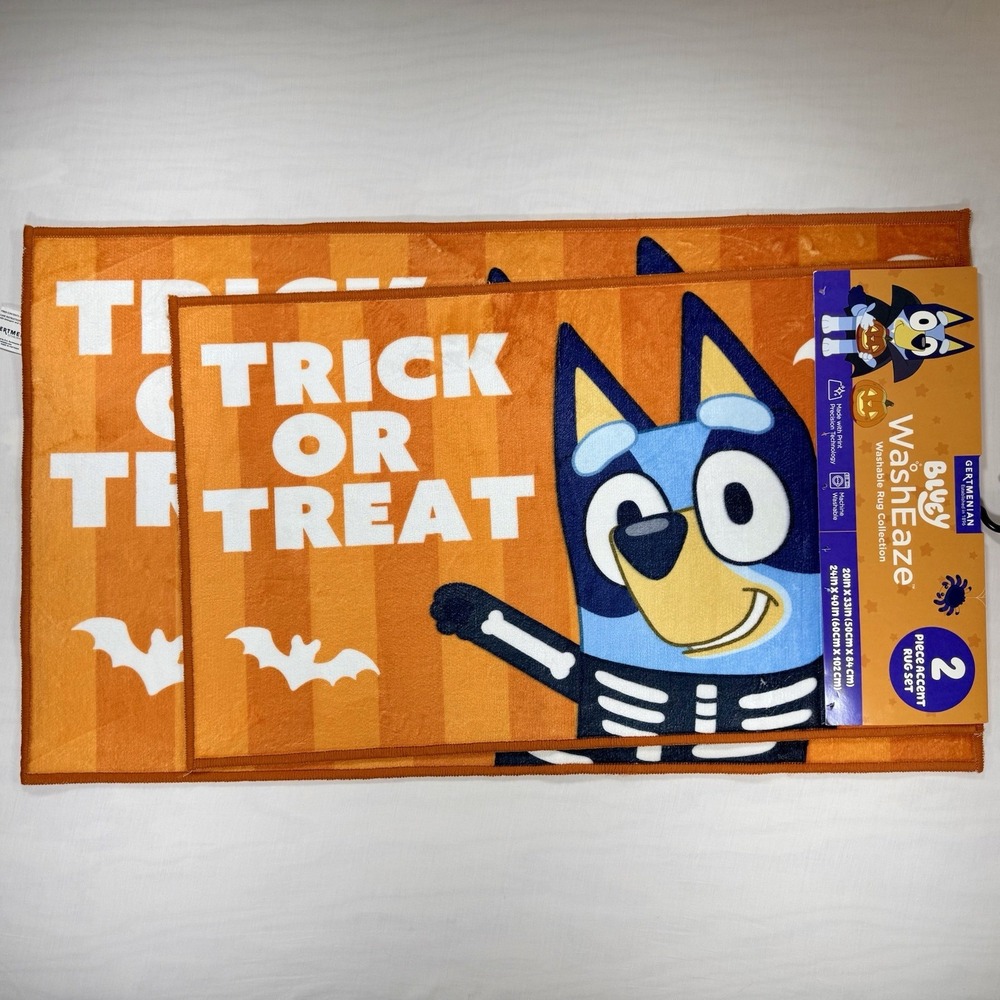 Bluey Halloween Accent Rug 2pc WashEaze Trick or Treat 20"x33" & 24"x40" NWT